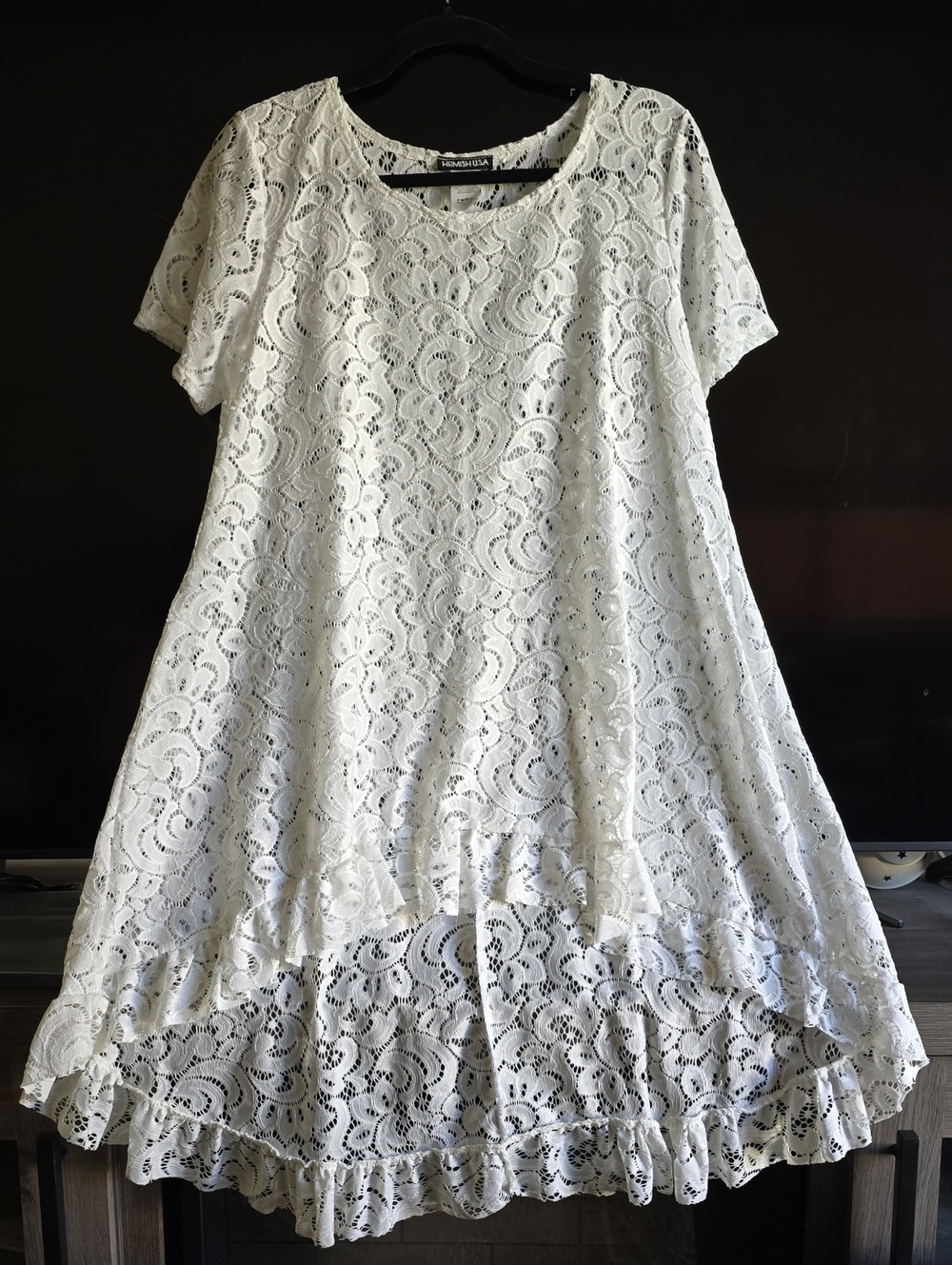White Lace Ruffle-Hem Dress - Unbranded High Low.